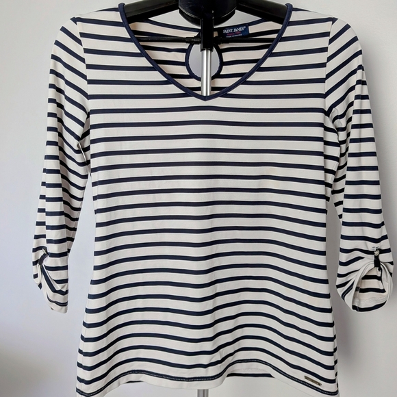 Saint James Breton Striped 3/4 Sleeve Top – Navy & White – Women’s 8 #61 - Picture 1 of 6